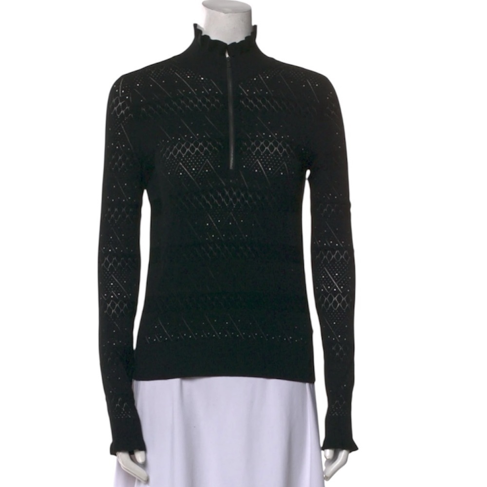 Veronica Beard | Women’s Black Half-Zip Sweater Pointelle Knit Size Small